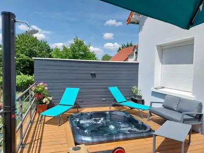 Balcon ou terrasse dans l'établissement Gîte Le Berceau du Marin 4 chambres terrasse & spa Redon centre 300m