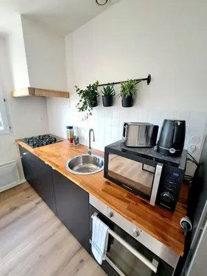 Cuisine ou kitchenette dans l'établissement Maison au calme à 10 km du Puy du Fou