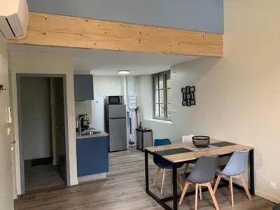 Cuisine ou kitchenette dans l'établissement Appartement Hanami - Maulévrier Cholet Puy du Fou