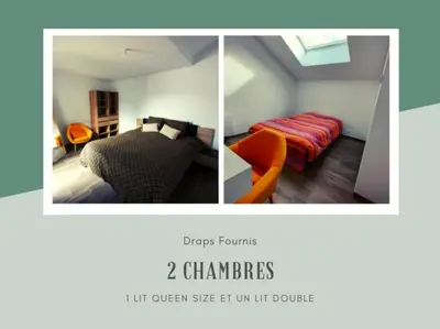 Un ou plusieurs lits dans un hébergement de l'établissement Maison rénovée dans le vignoble