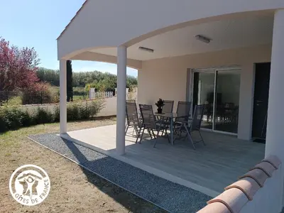 Balcon ou terrasse dans l'établissement Maison neuve en Vendée, 3 chambres, proche véloroute et océan, wifi, terrasses, tout inclus. - FR-1-426-542