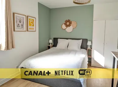 Un ou plusieurs lits dans un hébergement de l'établissement Bel Appartement T1Bis en centre ville de Cholet