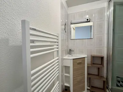 Salle de bains dans l'établissement Bel Appartement Proche Mer avec Terrasse - Saint Hilaire de Riez - FR-1-323-455