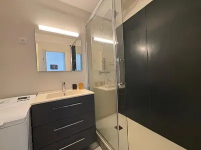 Salle de bains dans l'établissement Appartement confortable, face à la mer, animaux admis - FR-1-323-449