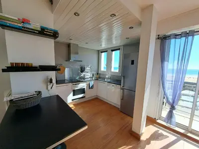 Cuisine ou kitchenette dans l'établissement Bel appartement 2 chambres - face mer - 5 personnes, WIFI, animaux admis, parking - FR-1-323-457