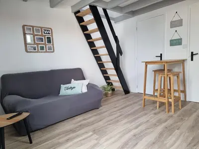 Coin salon dans l'établissement Studio cocooning au calme, proche centre-ville et centre commercial