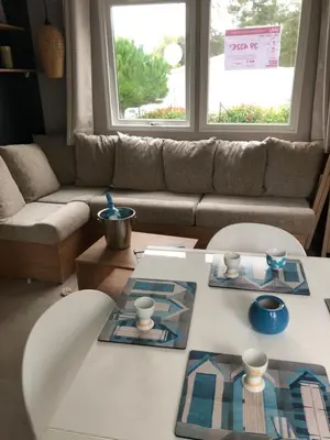 Coin salon dans l'établissement Mobilhome 6-8 personnes Clim