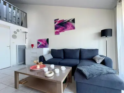 Coin salon dans l'établissement Maison 8 pers à deux pas de la mer - Saint Hilaire de Riez - FR-1-323-407