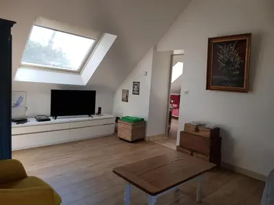 Télévision ou salle de divertissement dans l'établissement Chambre double dans longère