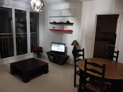 Télévision ou salle de divertissement dans l'établissement Appartement proche parc expo (4)