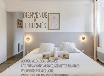 Un ou plusieurs lits dans un hébergement de l'établissement L'hermès, raffiné et élégant