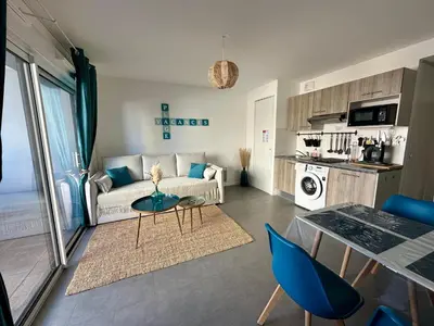 Cuisine ou kitchenette dans l'établissement L’horizon bleu
