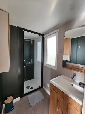 Cuisine ou kitchenette dans l'établissement Jolie Mobil home 2 chambres (198)