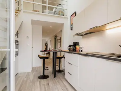 Cuisine ou kitchenette dans l'établissement Charmant gîte indépendant avec terrasse, proche plage et golf, idéal pour des vacances à Pornic - FR-1-306-1267