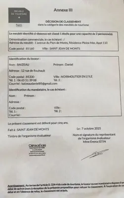 Certificat, récompense, panneau ou autre document affiché dans l'établissement Plein Soleil