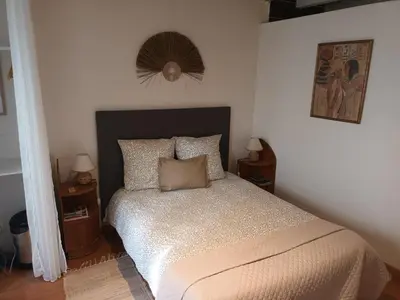 Un ou plusieurs lits dans un hébergement de l'établissement Charmante chambre bords du louet .