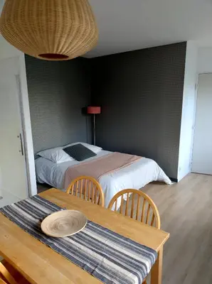 Un ou plusieurs lits dans un hébergement de l'établissement Studio et parking acces direct Nantes