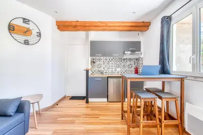 Cuisine ou kitchenette dans l'établissement charmant T2 au bord de l'eau