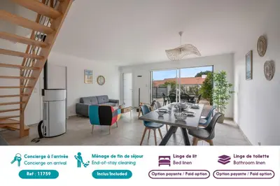 Coin salon dans l'établissement Maison récente à Pornic 500m de la plage pour 5