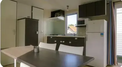 Cuisine ou kitchenette dans l'établissement Mobilhome proche Puy duFou