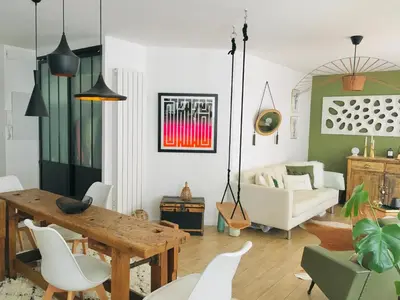 Coin salon dans l'établissement Hygge Loft Nantes Gare TGV jardin des plantes