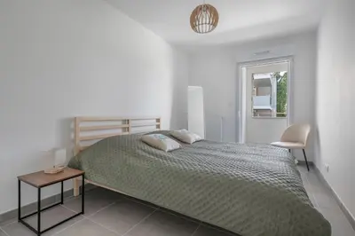 Un ou plusieurs lits dans un hébergement de l'établissement Rez-de-terrasse pour 6 proche centre de Pornic