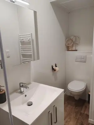 Salle de bains dans l'établissement Chalet rafale proche aéroport Nantes Atlantique
