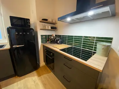 Cuisine ou kitchenette dans l'établissement L'Oasis Angevine - Balneo, Sauna, Home Cinema & Parking