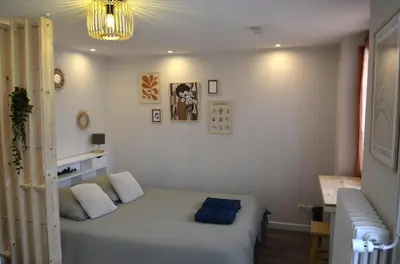 Un ou plusieurs lits dans un hébergement de l'établissement Petit studio style bohème - Appartement proche hôpital