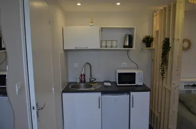 Cuisine ou kitchenette dans l'établissement Petit studio style bohème - Appartement proche hôpital