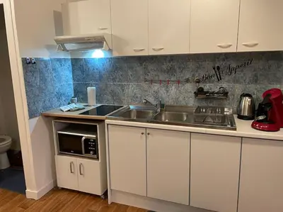 Cuisine ou kitchenette dans l'établissement Appart, chantier naval, très cosy et vintage