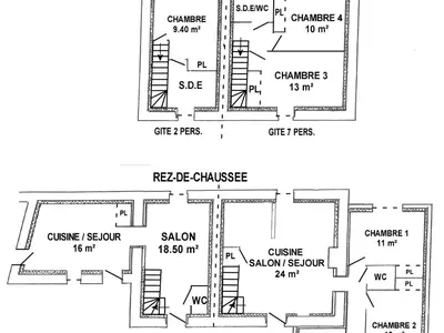 Plan de l'établissement Ancien corps de ferme rénové avec jardin, proche de Nantes, wifi, borne de recharge et animaux acceptés. - FR-1-306-1280