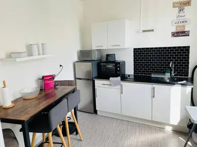 Cuisine ou kitchenette dans l'établissement Maisonnette safari planète sauvage et océan