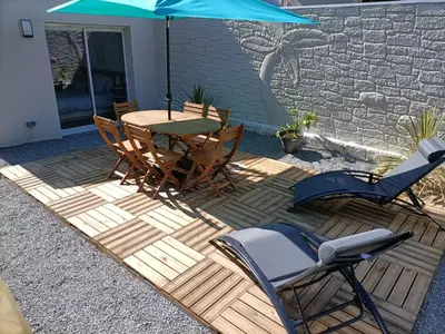 Terrasse ou espace extérieur de l'établissement Maison 5 pers neuve 300m de la mer
