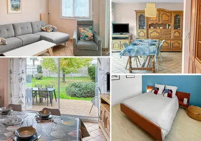 Coin salon dans l'établissement Maison familiale à 500m des plages avec jardin