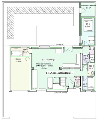 Plan de l'établissement Maison à 10 min du centre dans avenue privée !