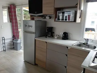 Cuisine ou kitchenette dans l'établissement Mobil-home bww camping le bois dormant
