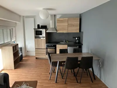 Cuisine ou kitchenette dans l'établissement Grand studio centre ville St Pierre