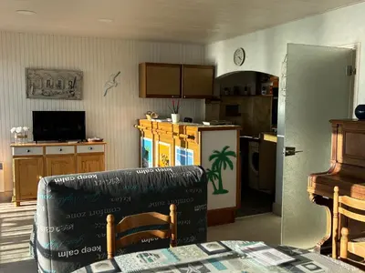 Cuisine ou kitchenette dans l'établissement Appartement bord de mer avec balcon et parking - FR-1-652-47