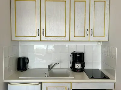 Cuisine ou kitchenette dans l'établissement Studio confortable avec vue mer, animaux acceptés - FR-1-652-48