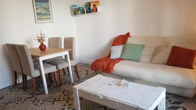Coin salon dans l'établissement Appartement Le Beach31 à 200m de la plage, 1 chambre