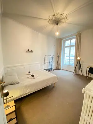 Un ou plusieurs lits dans un hébergement de l'établissement L'Appartement Privilège - 4 chambres - Coeur d'Angers, Spacieux et Élégant