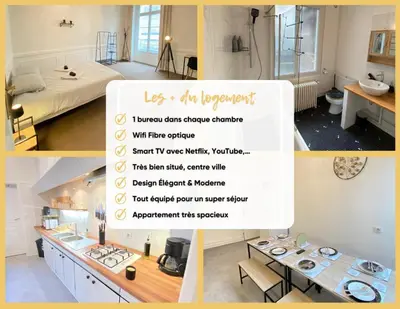 Un ou plusieurs lits dans un hébergement de l'établissement L'Appartement Privilège - 4 chambres - Coeur d'Angers, Spacieux et Élégant