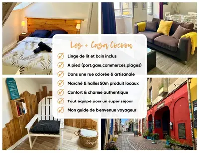 Un ou plusieurs lits dans un hébergement de l'établissement Casa Cocon -Charmant T3-plages, centre ville- 4 personnes