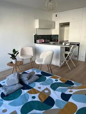 Cuisine ou kitchenette dans l'établissement Joli studio cozy, balcon, Cité des Congrès, Gare Sud