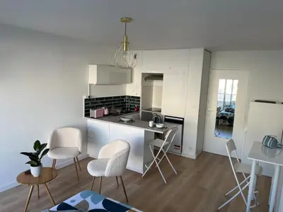 Cuisine ou kitchenette dans l'établissement Joli studio cozy, balcon, Cité des Congrès, Gare Sud