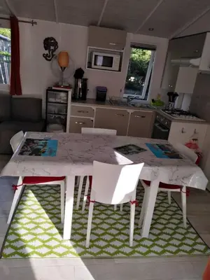Cuisine ou kitchenette dans l'établissement Mobil home 6 à 8pers FUN PASS NON INCLUS