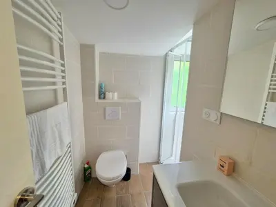 Salle de bains dans l'établissement Le Pont Haut vue sur Rivière proche Puy du Fou
