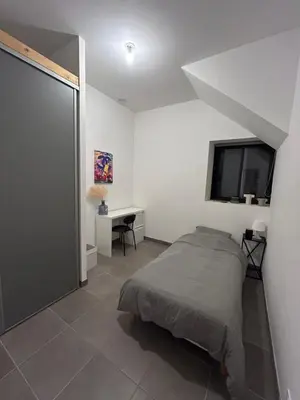 Un ou plusieurs lits dans un hébergement de l'établissement chambre meublée Nantaise dans un T3 commun avec terrasse