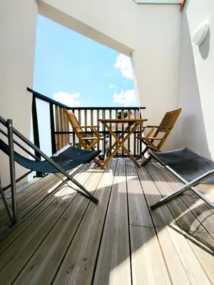 Balcon ou terrasse dans l'établissement Appartement avec terrasse vue mer, hypercentre de Saint Brevin l'Ocean, 1 chambre